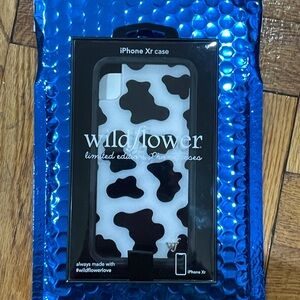 Wildflower Black and White Cow Print iPhone XR Case